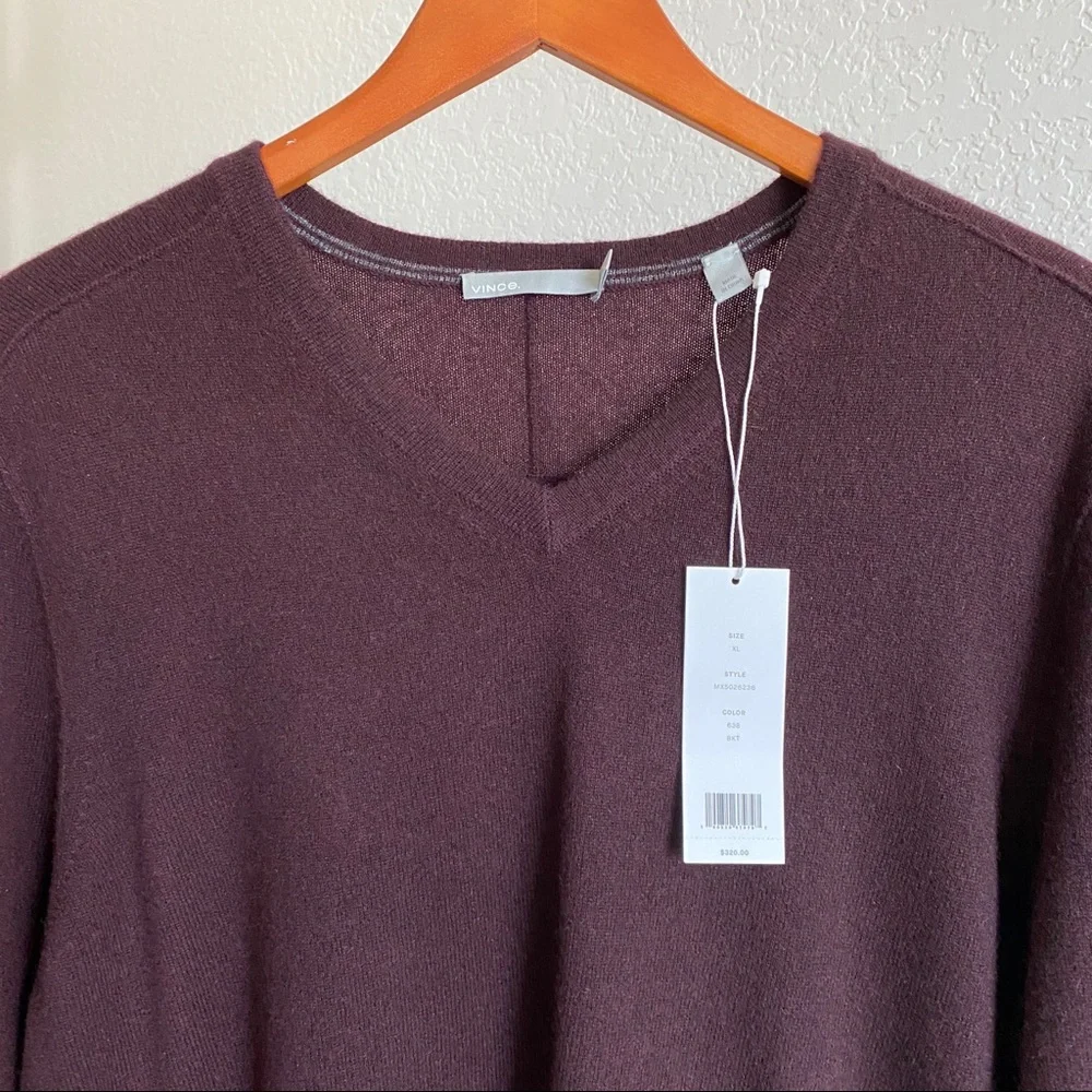 vince burgundy maroon v neck cashmere sweater